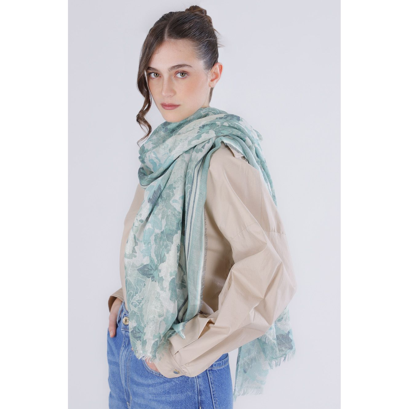 Sciarpa con lurex stampata