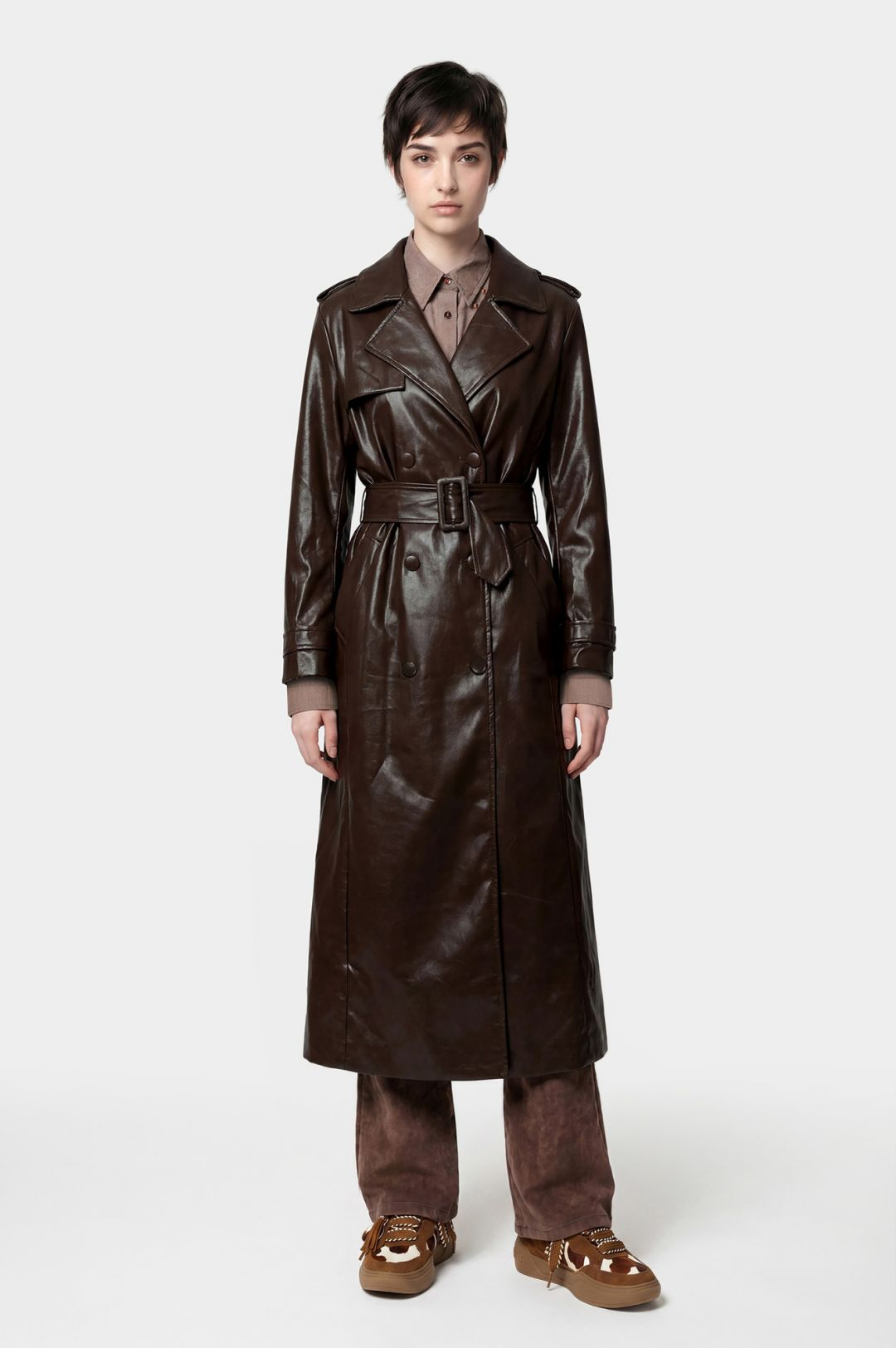Trench lungo in similpelle