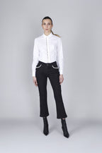 Jeans cropped flare con strass alle tasche