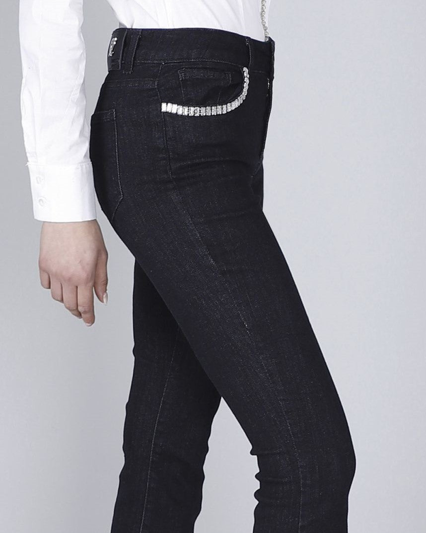 Jeans cropped flare con strass alle tasche