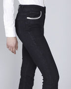 Jeans cropped flare con strass alle tasche