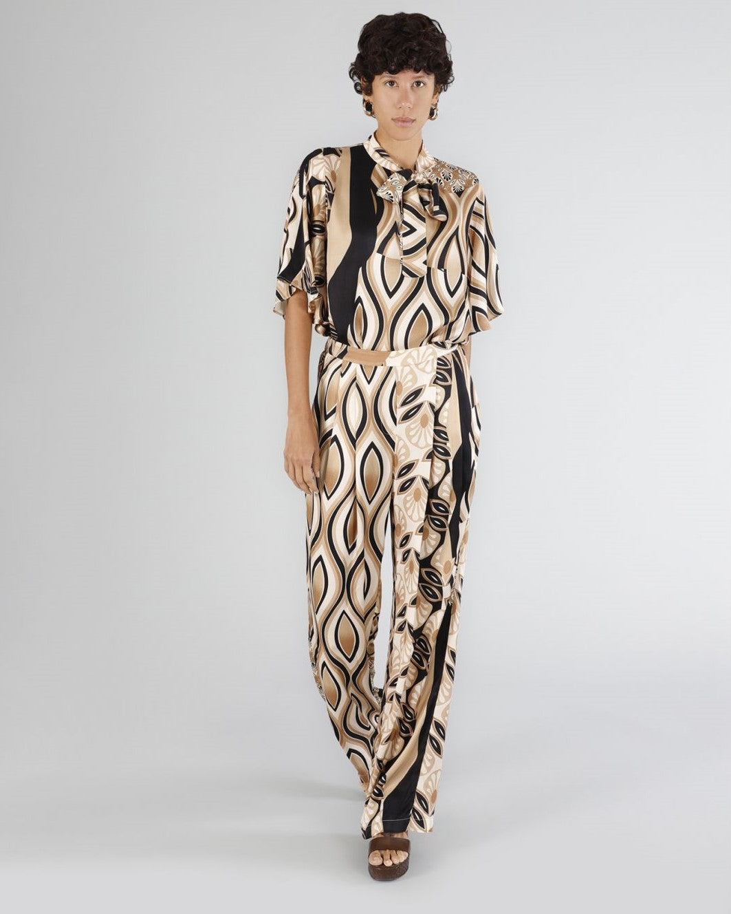 Pantalone palazzo in satin stampato