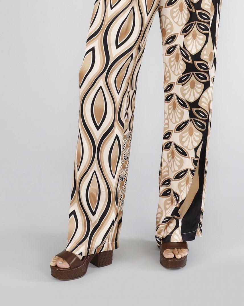 Pantalone palazzo in satin stampato