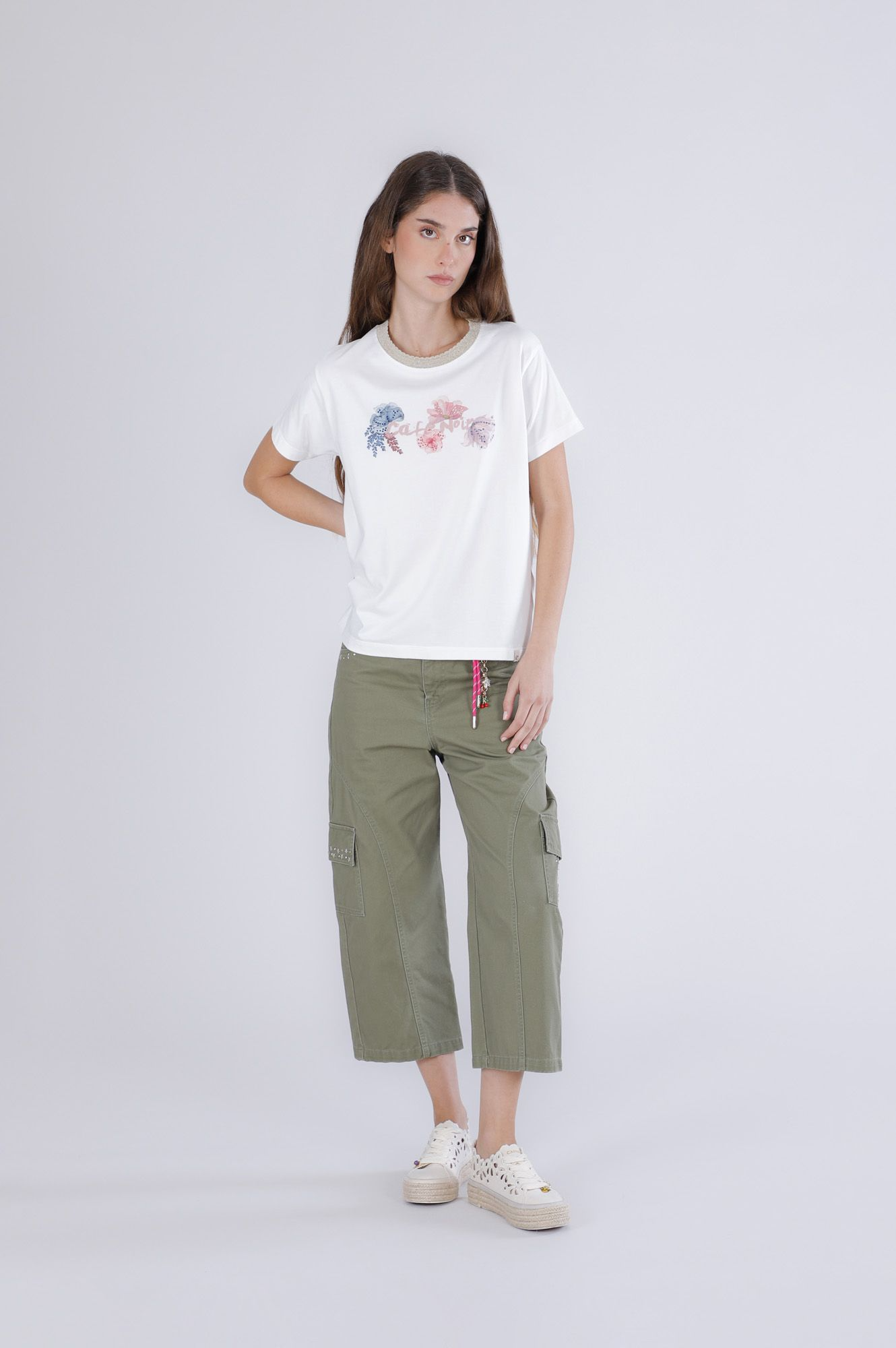 T-Shirt portalogo con costina lurex allo scollo