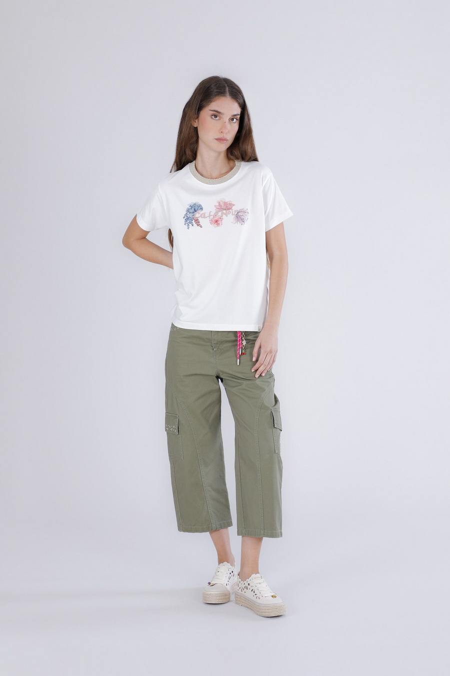T-Shirt portalogo con costina lurex allo scollo