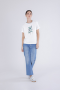 T-Shirt stampa donna con costina lurex allo scollo