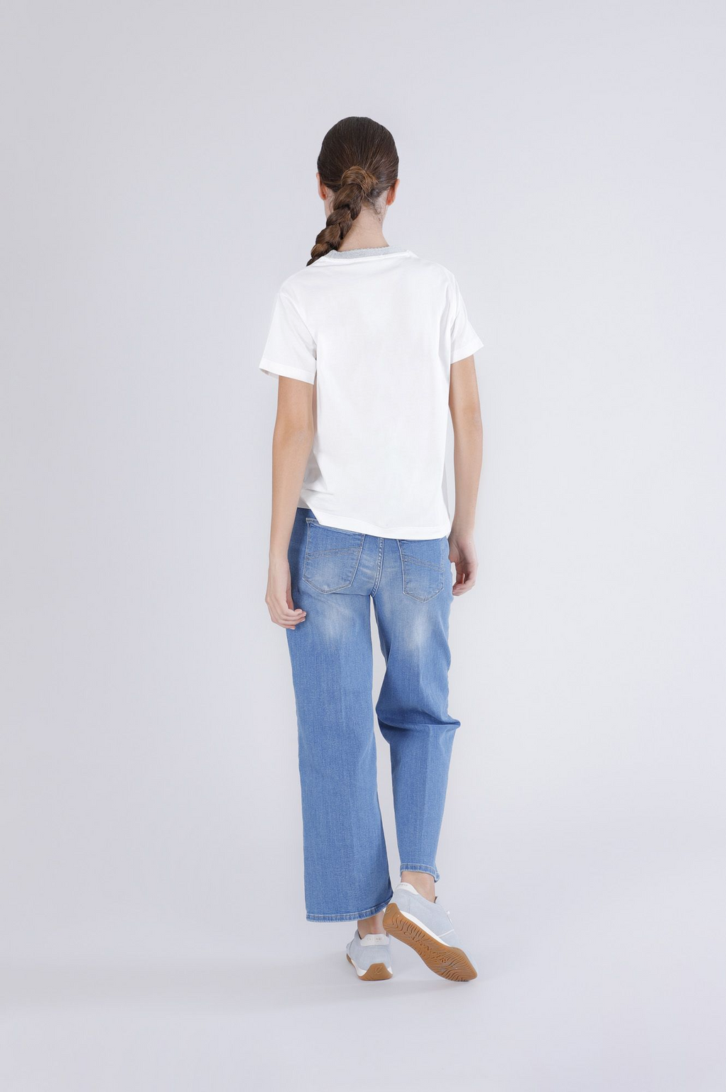 T-Shirt stampa donna con costina lurex allo scollo