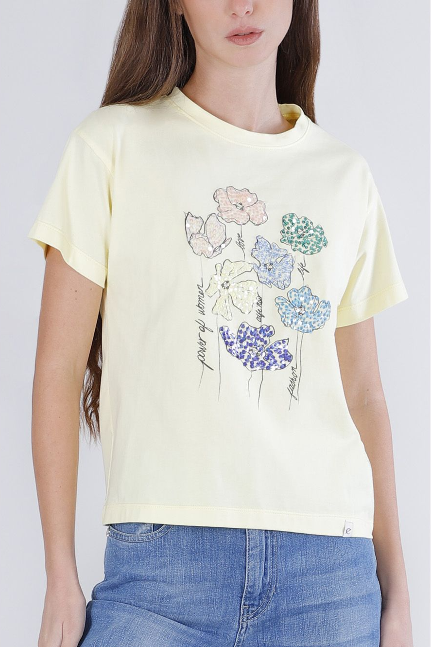 T-shirt con fiori di pailettes