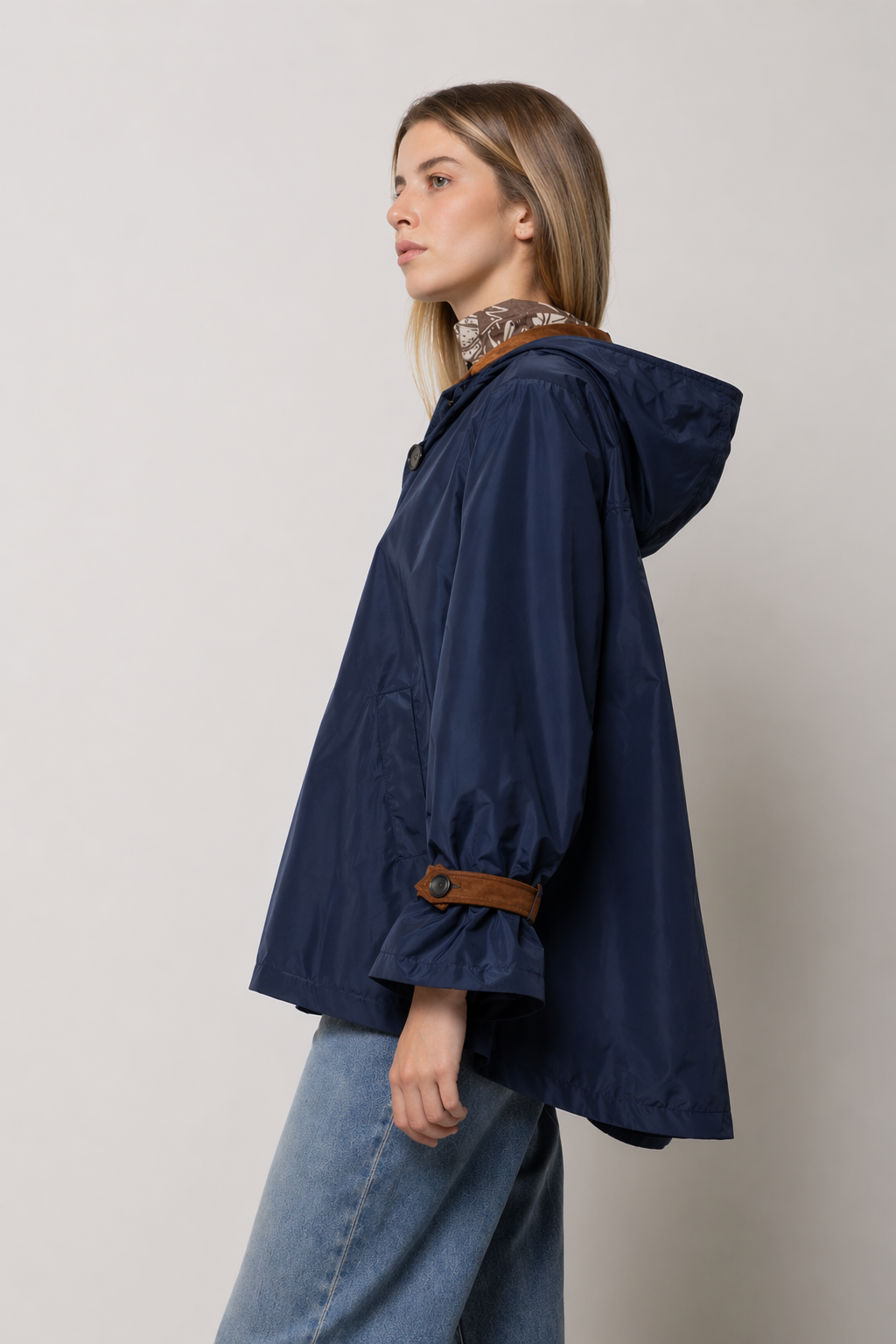 Parka in nylon con dettagli scamosciati