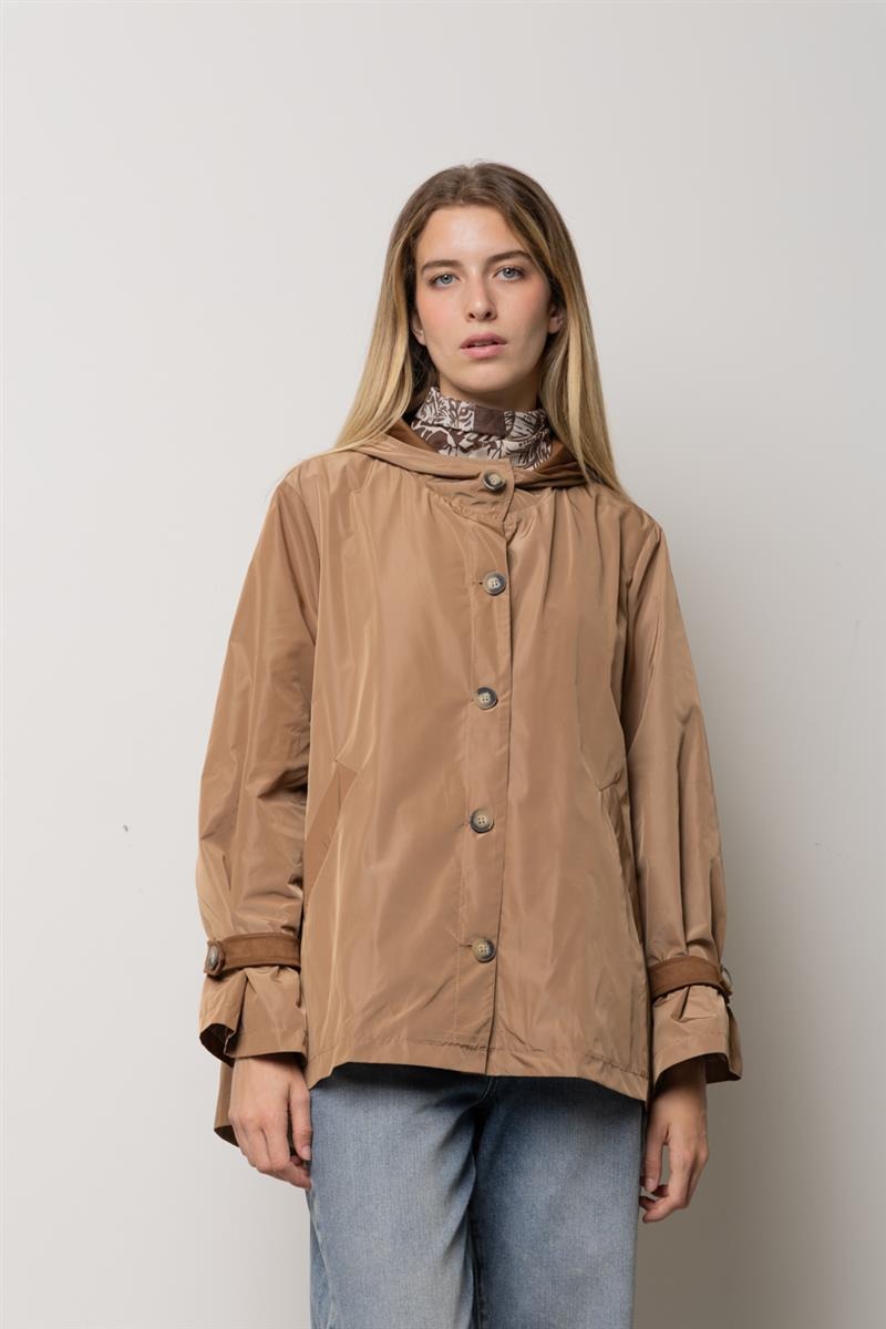 Parka in nylon con dettagli scamosciati