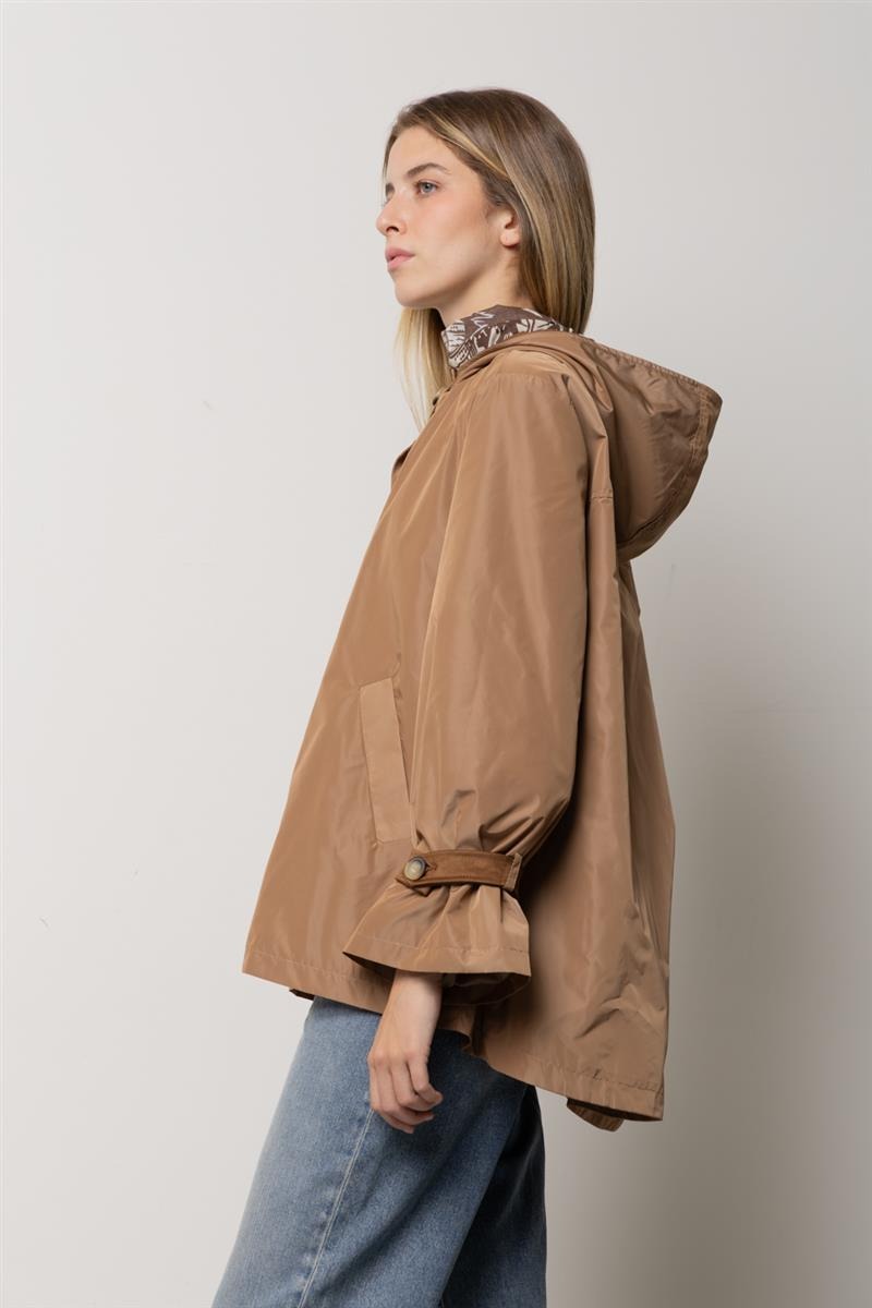 Parka in nylon con dettagli scamosciati