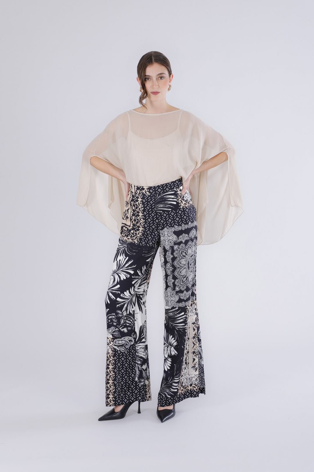 Pantalone palazzo in satin stampato
