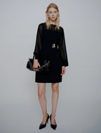 Abito con cintura in envers satin e georgette Mltlacuna