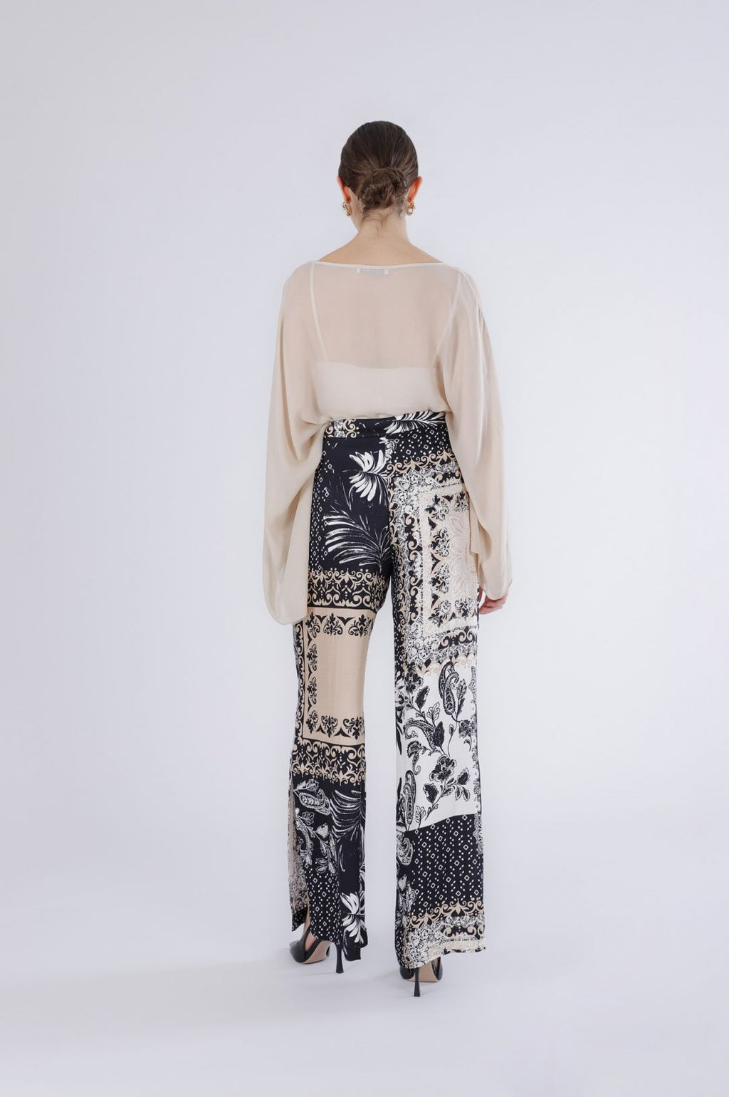 Pantalone palazzo in satin stampato