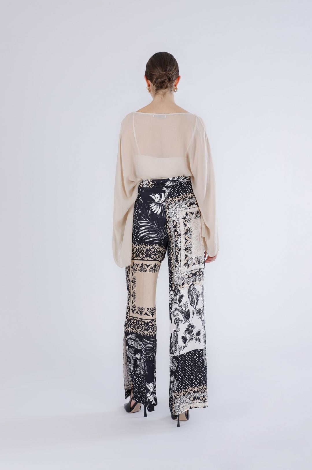 Pantalone palazzo in satin stampato