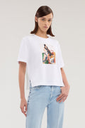 T-shirt boxy con spacchetto e stampa