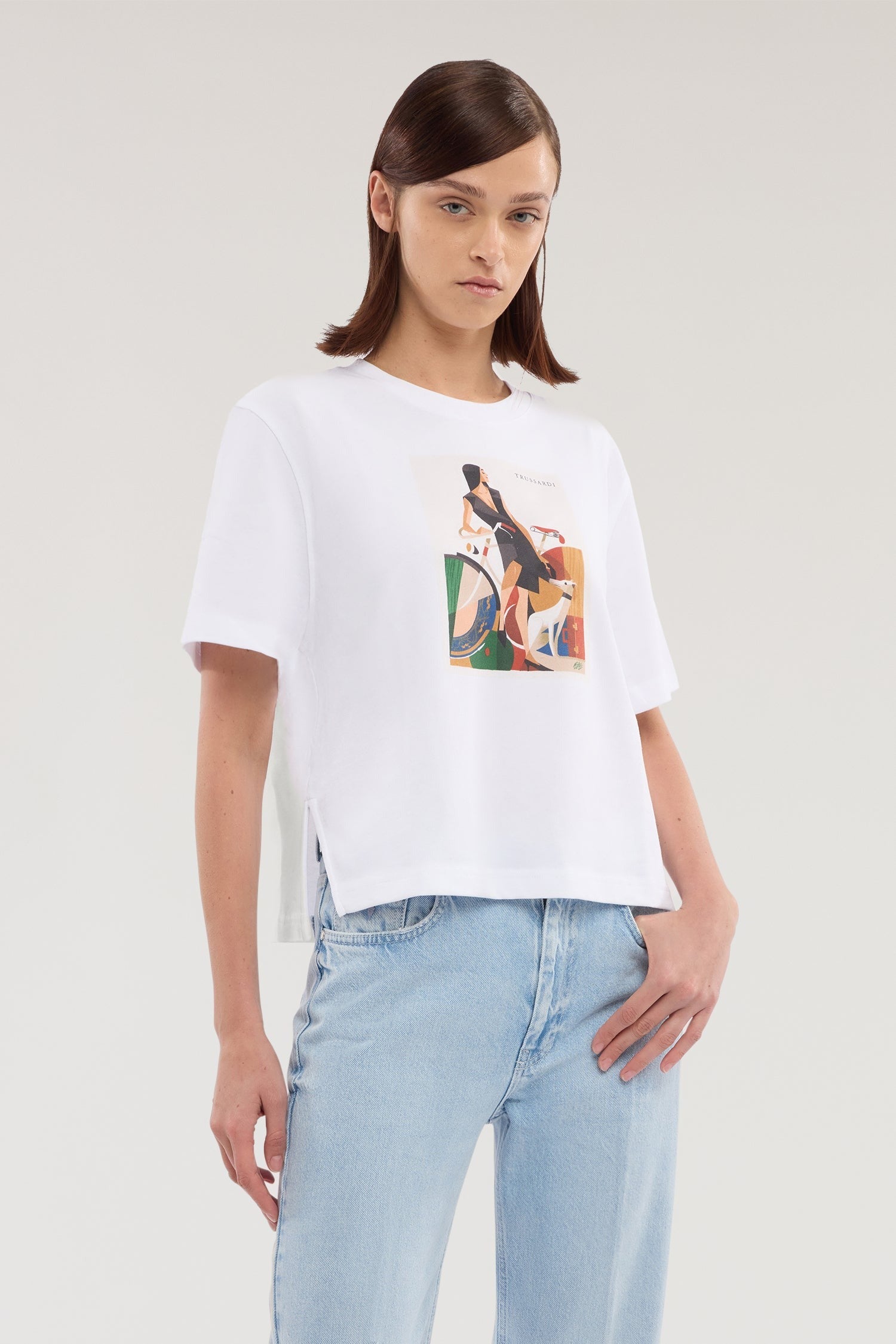 T-shirt boxy con spacchetto e stampa