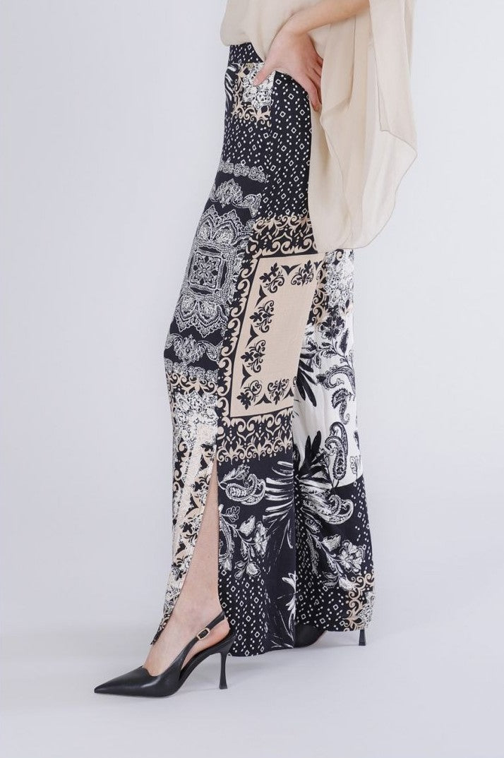 Pantalone palazzo in satin stampato