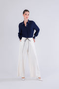 Pantalone gessato con cintura in vita