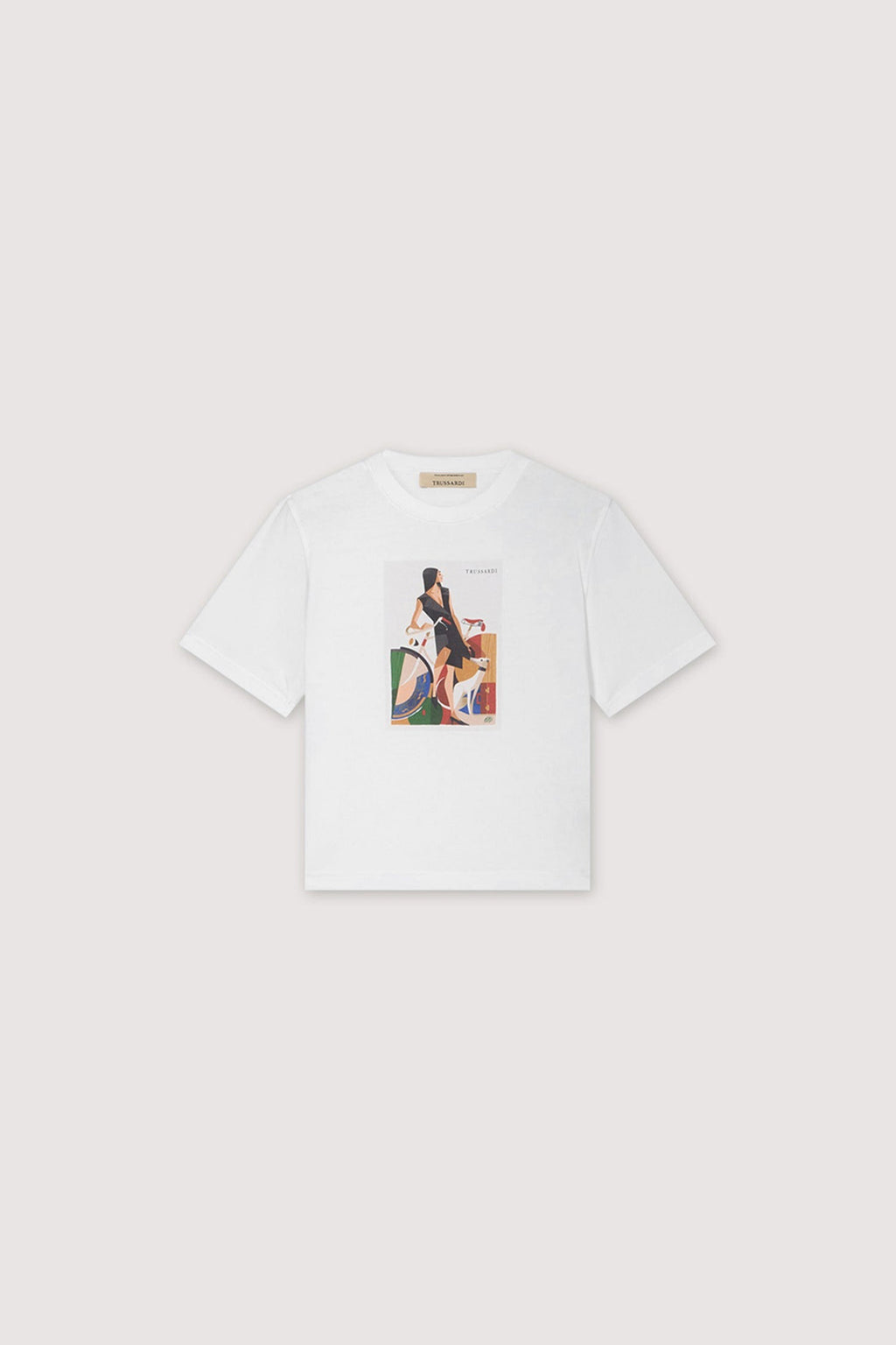 T-shirt boxy con spacchetto e stampa