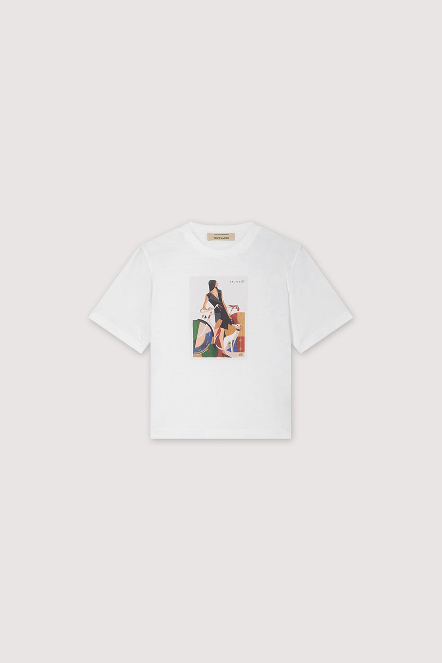 T-shirt boxy con spacchetto e stampa