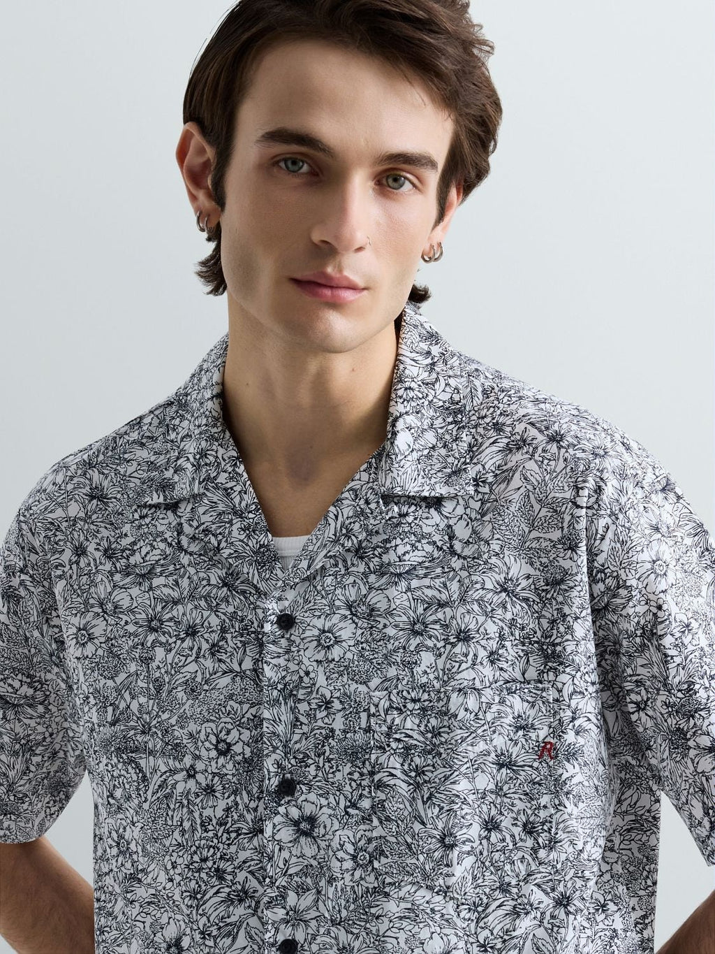Camicia in popeline con stampa fiori