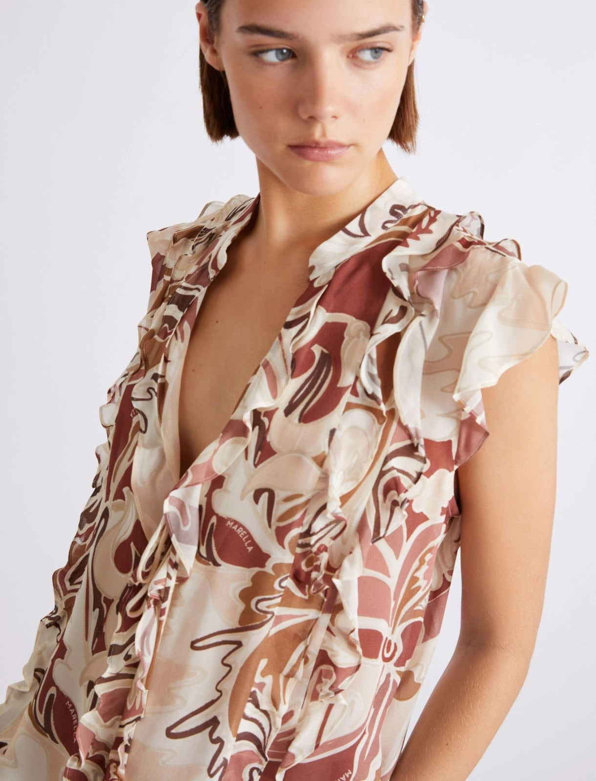 Top in georgette di viscosa con rouche Mlsugola