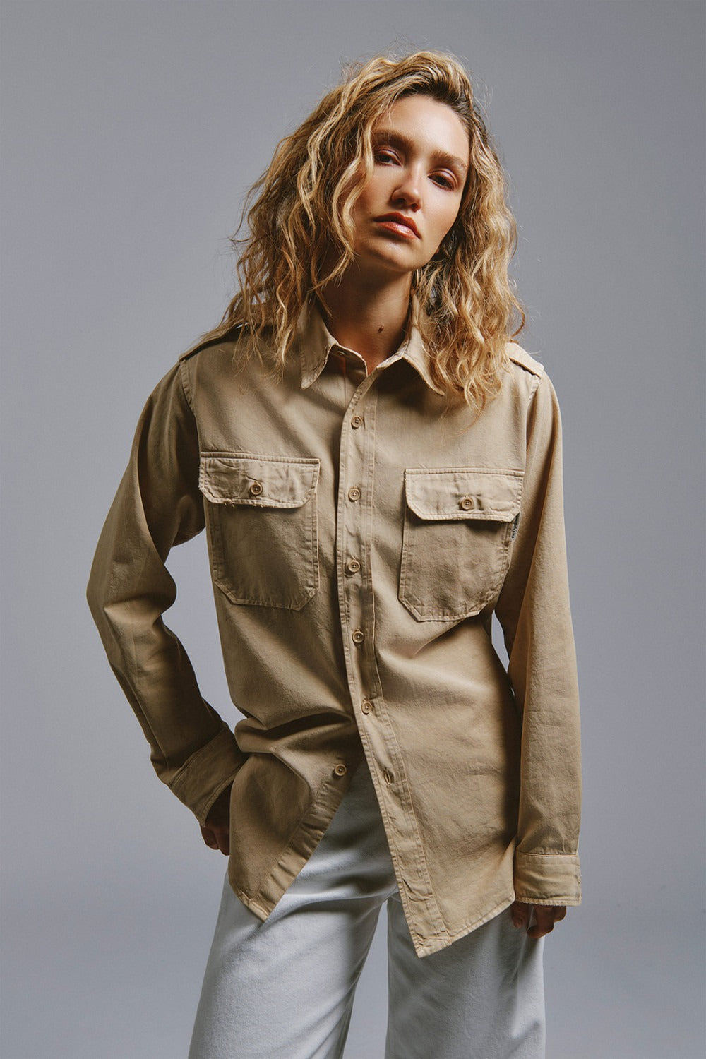 Camicia military in gabardina