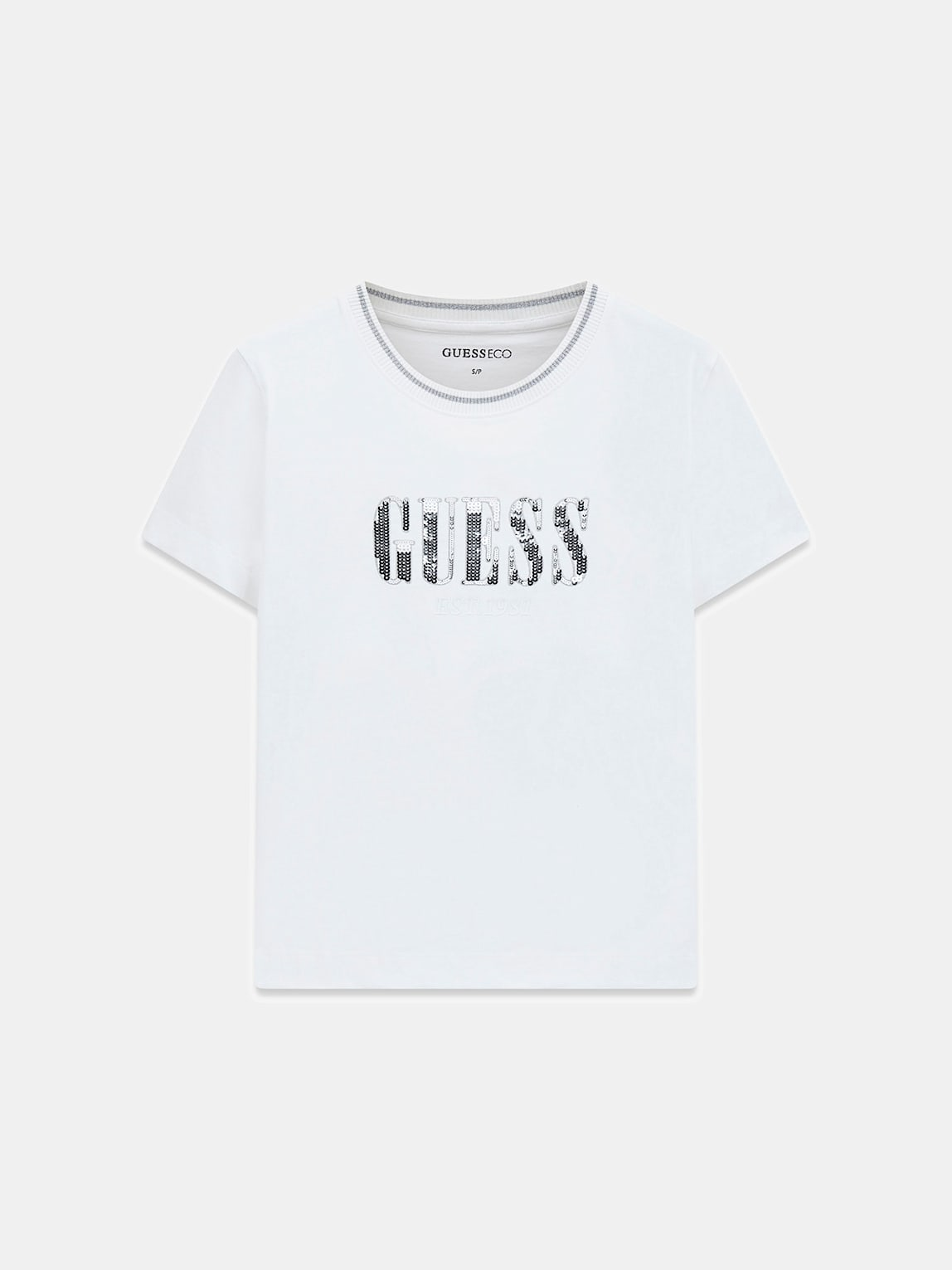 T-shirt con logo di paillettes