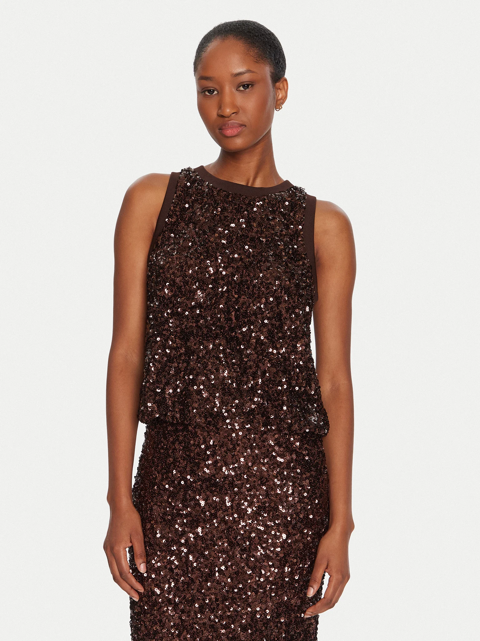 Canotta in tulle doppiato con paillette ricamate Filly